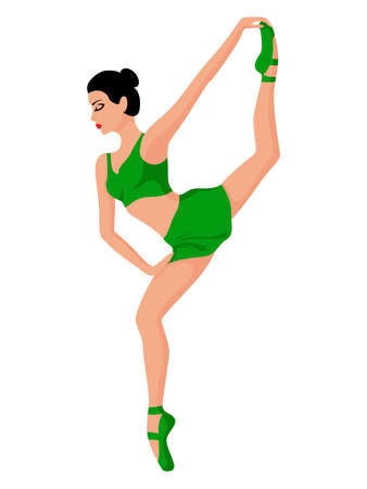 Charming woman dancer in green top and skirt, hand drawing vector, isolated on the white backgroundのイラスト素材