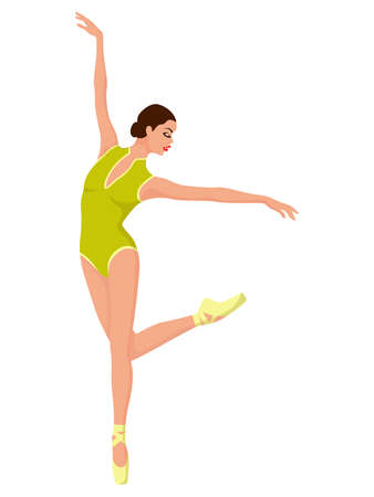 Elegant ballerina in soft green leotard, hand drawing vector, isolated on the white backgroundのイラスト素材