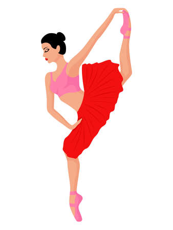 Elegant lady dancer in red top and skirt, hand drawing vector, isolated on the white backgroundのイラスト素材
