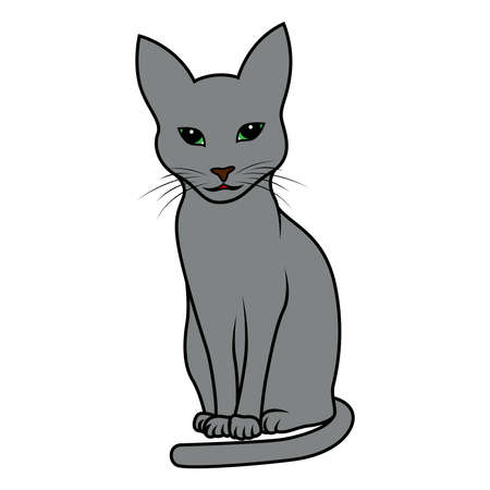 Little funny and cute kitten in grey, vector hand drawing isolated on white backgroundのイラスト素材