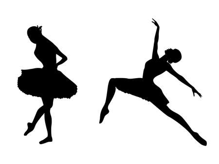Abstract black stencil silhouettes of slender charming women dancer in move, hand drawing vector illustrationのイラスト素材