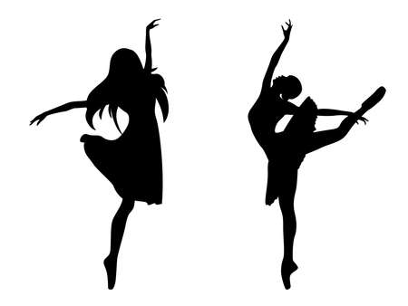 Abstract attractive slender ladies dancer black stencil silhouettes, hand drawing vector illustrationのイラスト素材