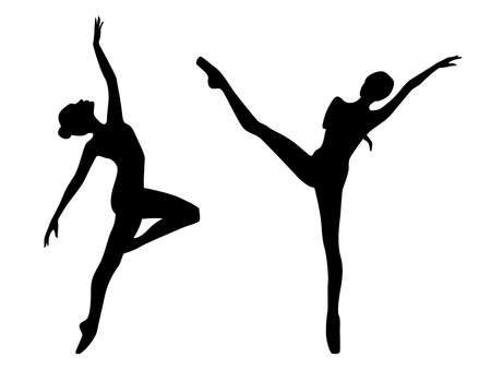 Abstract black stencil silhouettes of slender attractive ballerinas in move, hand drawing vector illustrationのイラスト素材