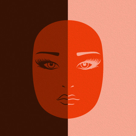 Abstract beautiful female face split in negative and positive space, colorful hand drawing illustrationの写真素材