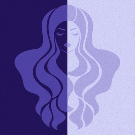 Abstract attractive woman's face with closed eyes split in negative and positive space, colorful conceptual expressionの写真素材