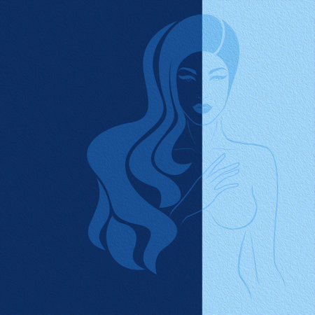 Abstract attractive woman with long hair split in negative and positive space, colorful conceptual expressionの写真素材