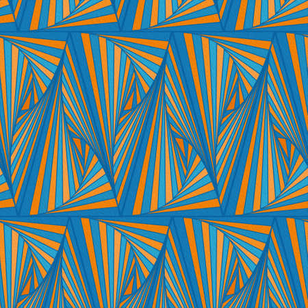 Geometric pattern like a pseudo 3D image in blue and orange hues, illustration handmadeの写真素材