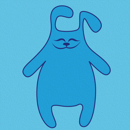 Thick amusing and cheerful Bunny in blue hues, cartoon illustrationの写真素材