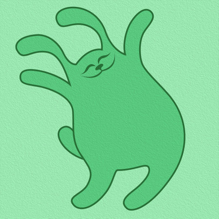 Thick amusing and cheerful Bunny in turquoise hues, cartoon illustrationの写真素材