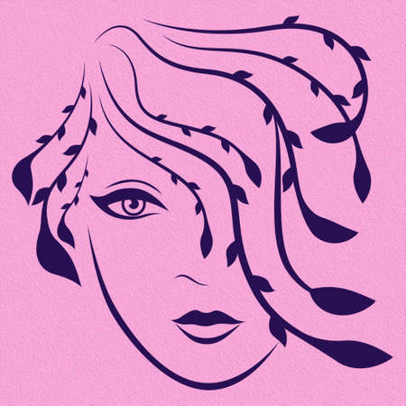 Beautiful lady with stylized floral hair covering one eye, illustration for cosmetic products designの写真素材