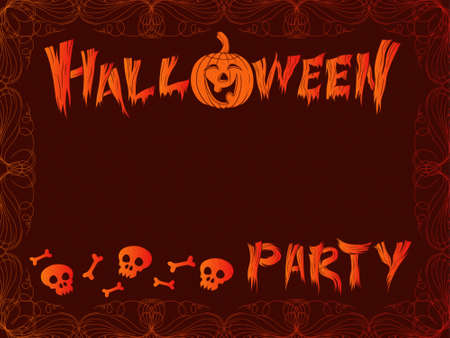 Bright postcard with invitation to Halloween party with decorative frame on the dark background, illustration as a holiday designの写真素材