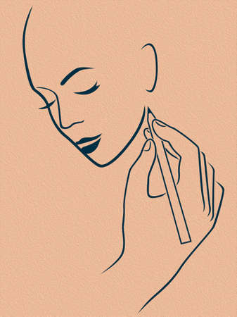 Human hand drawing a young female head, conceptual colorful sketching workの写真素材
