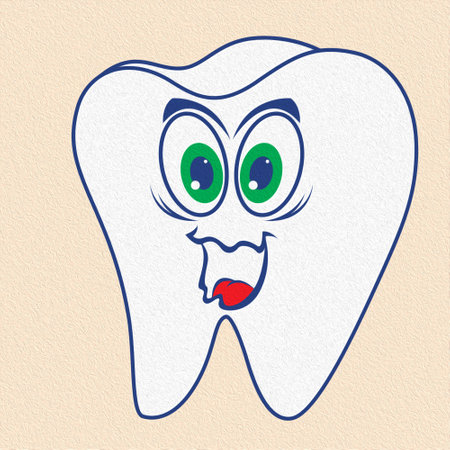 Amusing healthy cartoon tooth with smiling face, color illustrationの写真素材