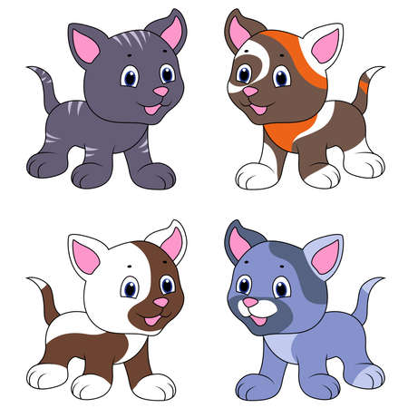 Four amusing cartoon cats isolated on white background, color image of petsのイラスト素材