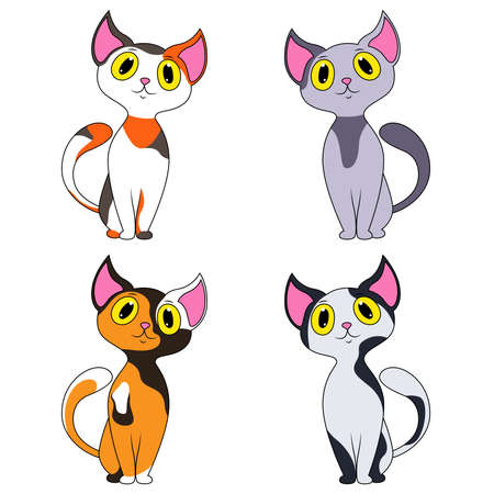 Four amusing cartoon cats isolated on white background, color image of petsのイラスト素材