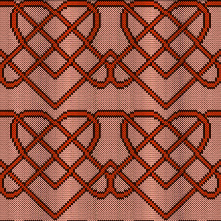 Ornate knitting seamless vector pattern in brown and orange hues as a fabric textureのイラスト素材
