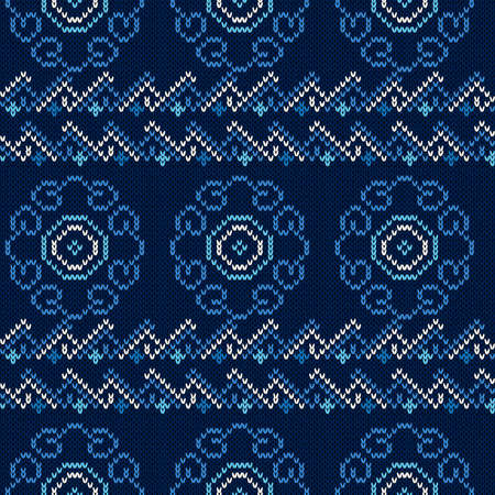 Seamless knitted vector pattern as a fabric texture in dark blue and white huesのイラスト素材