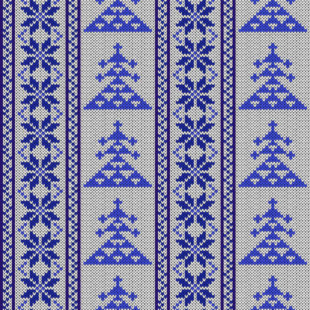 Seamless knitting pattern in blue and white colors, vector pattern as a fabric textureのイラスト素材