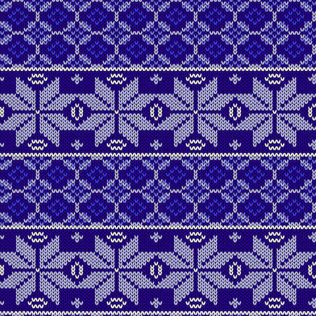 Seamless knitting pattern in violet, blue and white colors, vector pattern as a fabric textureのイラスト素材