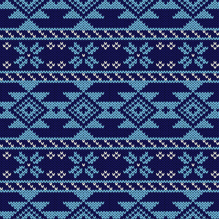 Seamless knitting pattern in blue and white colors, vector pattern as a fabric textureのイラスト素材