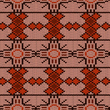 Seamless knitting pattern in orange and brown hues, vector pattern as a fabric textureのイラスト素材