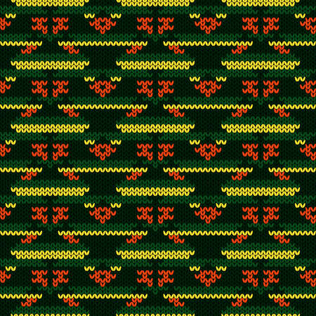 Contrast seamless knitting ornate in green, yellow and orange colors vector pattern as a fabric textureのイラスト素材