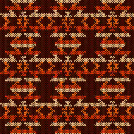 Ornate knitting seamless vector pattern in brown, orange and beige hues as a fabric textureのイラスト素材