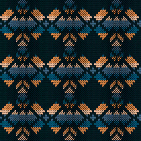 Dark knitting seamless vector pattern as a fabric texture in muted orange and blue color as a fabric textureのイラスト素材