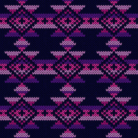 Seamless knitted vector pattern as a fabric texture in blue, violet and pink huesのイラスト素材