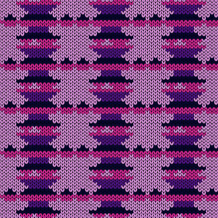 Muted seamless knitting pattern in violet and pink hues, vector pattern as a fabric textureのイラスト素材