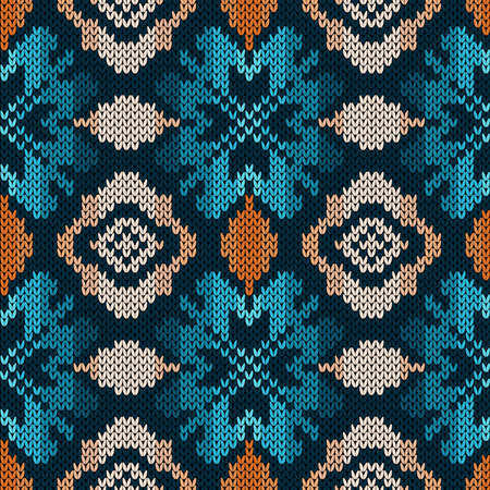 Muted knitting seamless vector pattern as a fabric texture in orange and blue hues as a fabric textureのイラスト素材