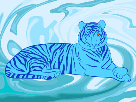 Graceful blue tiger on a background imitating water waves, a symbol of the New Year on the Chinese calendarのイラスト素材