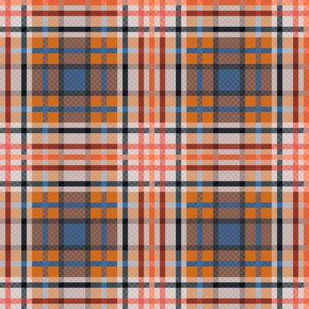 Tartan Scottish seamless pattern in muted blue, orange and brown colors, texture for flannel shirt, plaid, tablecloths, clothes, blankets and other textileのイラスト素材