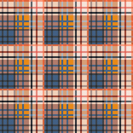 Rectangular seamless vector pattern as a tartan plaid mainly in beige, orange and blue hues, texture for flannel shirt, plaid, tablecloths, clothes, blankets and other textileのイラスト素材