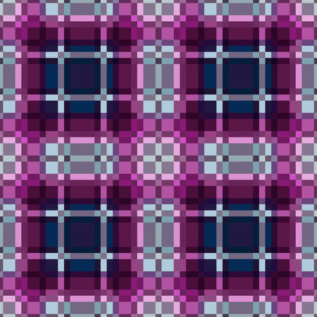 Contrast multicolor tartan Scottish seamless pattern in magenta and blue hues with diagonal lines, texture for tartan, plaid, tablecloths, clothes, bedding, blankets and other textileのイラスト素材