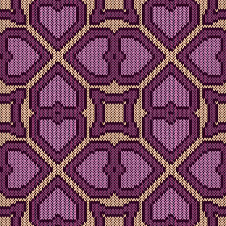 Seamless knitting pattern in magenta and beige colors, vector pattern as a fabric textureのイラスト素材