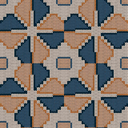 Seamless knitting ornate in muted blue and orange hues, vector pattern as a fabric texture, for plaid, clothes, blankets and otherのイラスト素材