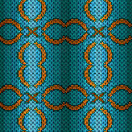 Seamless knitting ornate in orange and turquoise hues, vector pattern as a fabric texture, for plaid, clothes, blankets and otherのイラスト素材