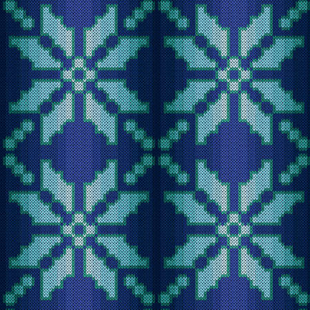 Ornamental knitting seamless vector pattern in blue hues with gradual transition as a fabric textureのイラスト素材