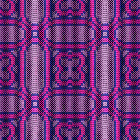 Ornamental knitting seamless vector pattern in muted violet and pink hues with gradual transition as a fabric textureのイラスト素材