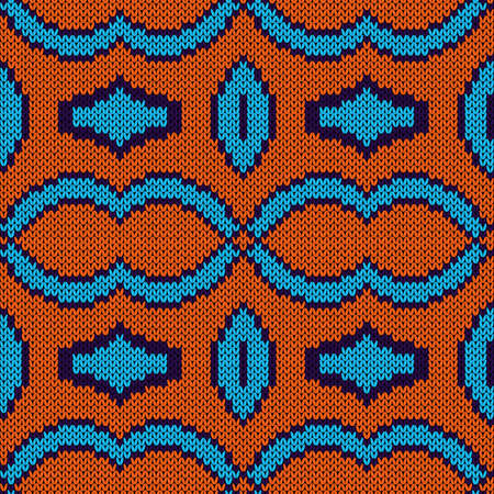 Knitting seamless vector pattern in blue and orange colors as a fabric texture, for plaid, clothes, blankets and otherのイラスト素材