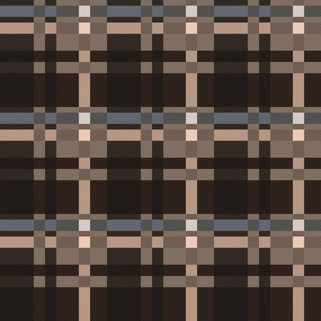 Dark seamless rectangular vector pattern as a tartan plaid in brown and beige hues with diagonal...