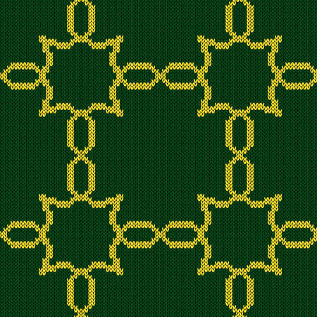 Seamless knitting ornate in green and yellow hues, vector pattern as a fabric texture, for plaid, clothes, blankets and otherのイラスト素材