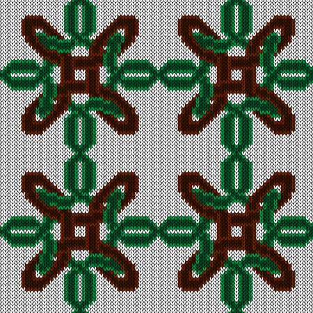 Knitting seamless vector pattern in brown and green colors as a fabric texture, for plaid, clothes, blankets and otherのイラスト素材