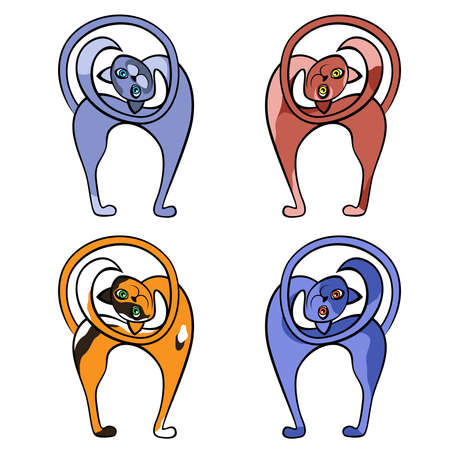 Four different cartoon colorful cats isolated on white background, color image of petsのイラスト素材