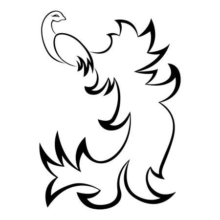 Black graceful Firebird contour isolated over white, hand drawing vector illustrationのイラスト素材