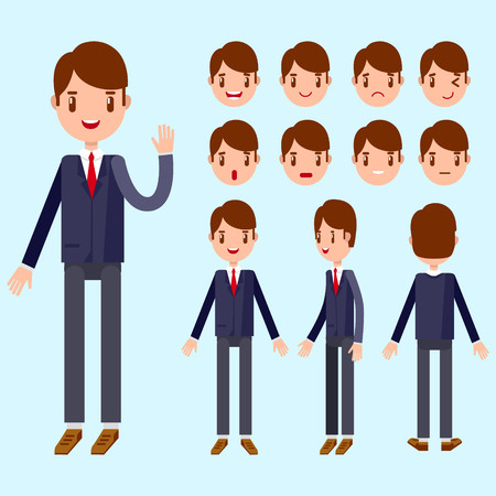 illustration cartoon businessman face with different emotionsのイラスト素材