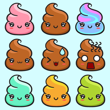 Funny and cute poops setのイラスト素材