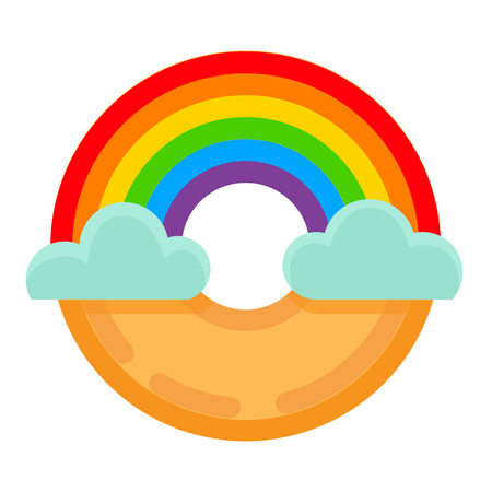 Cute rainbow donut with clouds flat icon. colorful vector illustration.のイラスト素材