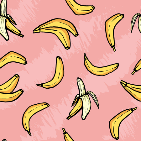 Bananas pattern on pink background. Banana pattern for fabric. Fruit Illustration. Vector pattern.のイラスト素材